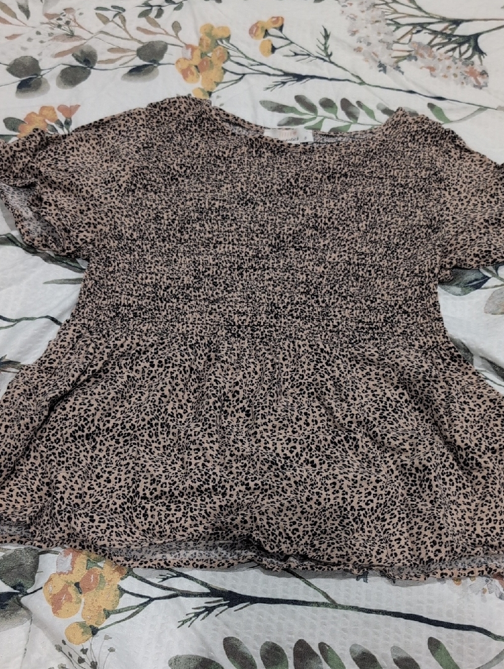 URBAN Romantics Beige and Black Leopard Smocked Peplum Top